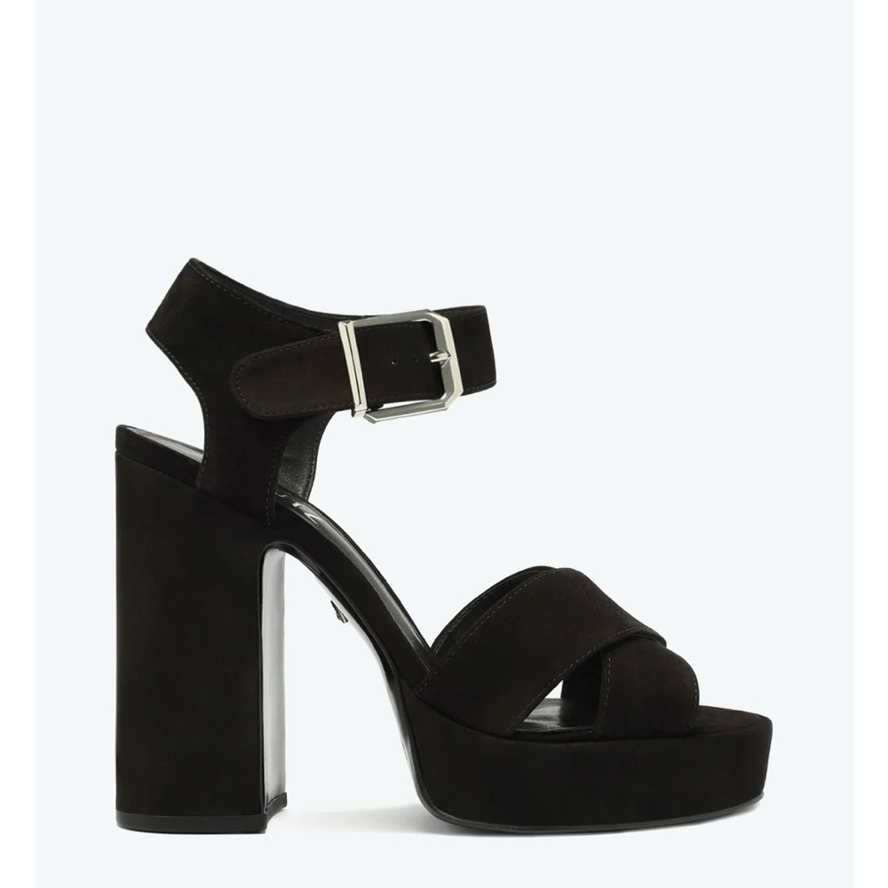 Black Platform Block Heel Schultz Sandals sz 9